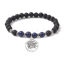Natural Lava Rock & Mixed Gemstone Round Beaded Stretch Bracelet&nbsp;BJEW-JB09767