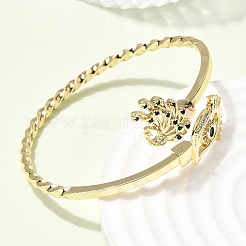 Eye Theme Brass Micro Pave Cubic Zirconia Cuff Bangles for Women&nbsp;BJEW-F526-01A-G