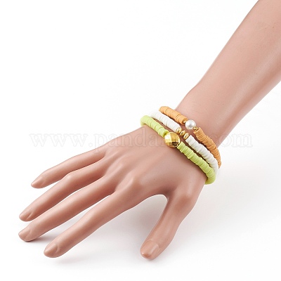 3Pcs 3 Styles Polymer Clay Heishi Beads Stretch Bracelets Sets&nbsp;BJEW-JB05920-1