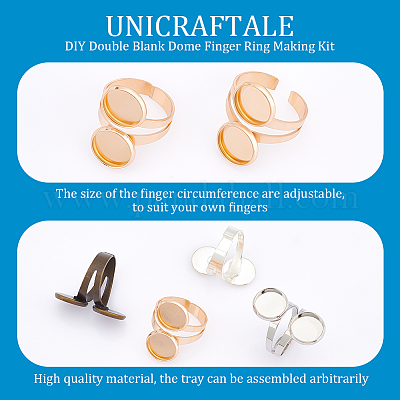 Finger Rings Diy Wholesale DIY Double Blank Dome Finger Ring Making Kit - Pandahall.com