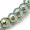 Electorplated Glass Beads, Rainbow Plated, Faceted, Round, Dark Sea Green, 11x8mm, Hole: 1mm