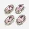 Sew on Rhinestone, Multi-strand Links, Glass Rhinestone, with Brass Findings, Garments Accessories, Horse Eye, Platinum, Light Rose, 21.5~23x11x5~6mm, Hole: 1mm