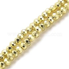 Electroplate Glass Beads Strands, Faceted, Rondelle, Light Gold, 3x2.5mm, Hole: 0.8mm, about 136~144pcs/strand, 35~36cm