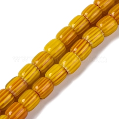 Handmade Lampwork Chevron Beads Strands, Barrel, Gold, 8x7.5mm, Hole: 1.2mm, about 47pcs/strand, 14.69''(37.3cm)