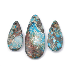 Natural Regalite/Imperial Jasper/Sea Sediment Jasper Pendants, Impression Jasper with Iron, teardrop, Sky Blue, 36~50x15~21x6~7mm, Hole: 1mm, 3pcs/set
