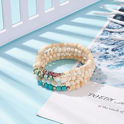 4Pcs 4 Style Natural & Synthetic Mixed Stone Stretch Bracelet Sets with Wood Beads for Women&nbsp;BJEW-JB08359