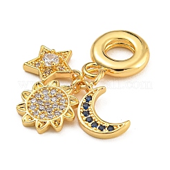Rack Plating Brass Clear & Blue Cubic Zirconia European Dangle Charms&nbsp;KK-U035-27G