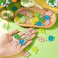 30Pcs Transparent & Opaque Resin Clover Pendants&nbsp;CRES-TA0001-95