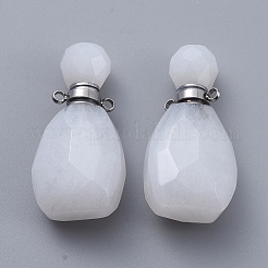 Faceted Natural White Jade Openable Perfume Bottle Pendants&nbsp;G-E564-10A-P