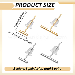 6 Sets 2 Colors Alloy Stick Stud Earrings for Women&nbsp;EJEW-GO0007-007