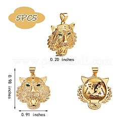 5Pcs Brass Micro Pave Clear & Green Cubic Zirconia Pendants&nbsp;ZIRC-SZ0003-17