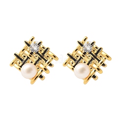 Woven Rhombus Brass Micro Pave Clear Cubic Zirconia Stud Earrings&nbsp;EJEW-Z104-02G