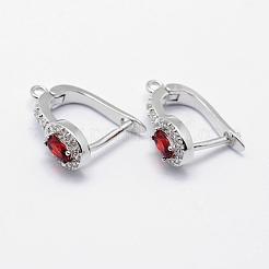 Long-Lasting Plated Brass Micro Pave Cubic Zirconia Hoop Earring Findings with Latch Back Closure&nbsp;KK-F720-04