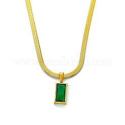 Stainless Steel Green Cubic Zirconia Rectangle Pendant Necklaces for Women&nbsp;WGBD318-01