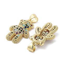 Rack Plating Bear Brass Micro Pave Cubic Zirconia Pendants&nbsp;KK-E102-06G-01