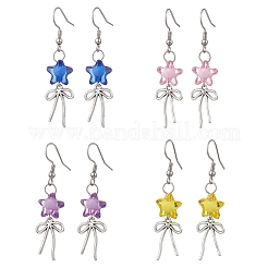 Flower with Bowknot Acrylic Glass Dangle Earrings&nbsp;EJEW-JE06794