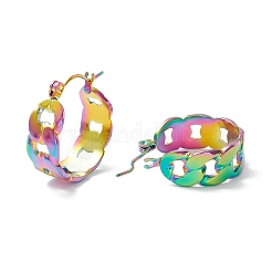 304 Stainless Steel Cuban Link Chunky Hoop Earrings for Women Ion Plating(IP)&nbsp;EJEW-P197-07MC
