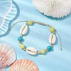 8mm Round Synthetic Turquoise & Natural Mashan Jade Braided Bead Bracelets&nbsp;BJEW-JB10376