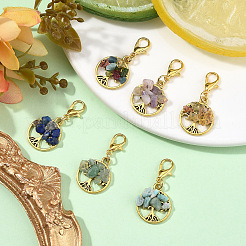 6Pcs Tree of Life Alloy & Natural Lapis Lazuli & Carnelian & Amazonite & Tourmaline & Green Aventurine & Amethyst Chips Pendant Necklaces&nbsp;HJEW-YW00104