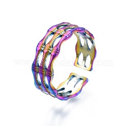 304 Stainless Steel Bamboo Shape Cuff Ring&nbsp;RJEW-N038-091