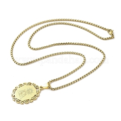 201 Stainless Steel Oval with Virgin Pendant Box Chain Necklaces&nbsp;NJEW-H055-08G