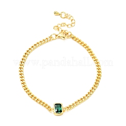 Cubic Zirconia Rectangle Link Bracelet with Curb Chains&nbsp;BJEW-A127-07G