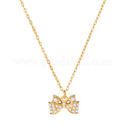 Elegant 304 Stainless Steel Bowknot Pendant Necklaces with Imitation Pearl for Women&nbsp;JI9593
