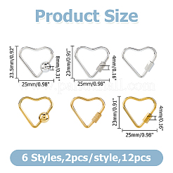 12Pcs 6 Styles Stainless Steel Screw Locking Carabiner&nbsp;STAS-HS0001-62