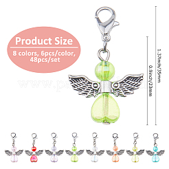 48Pcs 8 Colors Angel Alloy & Acrylic Pendant Decoration&nbsp;HJEW-FH00093