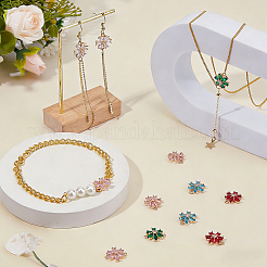 12Pcs 6 Colors Brass Pave Cubic Zirconia and Glass Flower Links Connector Charms&nbsp;KK-FH0008-41