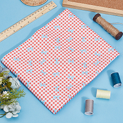 Bowknot & Tartan Pattern Cotton Fabric&nbsp;DIY-WH0890-31A