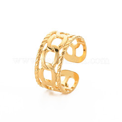 Ion Plating(IP) 304 Stainless Steel Curb Chain Shape Open Cuff Ring for Women&nbsp;RJEW-S405-150G