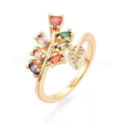 Brass Micro Pave Cubic Zirconia Cuff Rings for Women&nbsp;KK-T071-72G