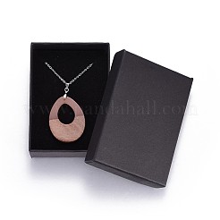 Teardrop Resin & Wood Pendant Necklaces&nbsp;NJEW-JN02325-M