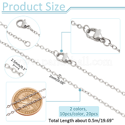 20Pcs 2 Colors 304 Stainless Steel Cable Chain Necklaces Set&nbsp;MAK-NB0001-23