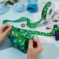 Saint Patrick's Day Polyester Shamrock Printed Grosgrain Ribbons&nbsp;SRIB-WH0011-304A