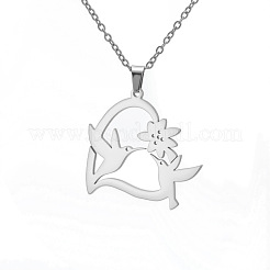 Mother's Day 304 Stainless Steel Heart with Birds Pendant Cable Chain Necklaces for Women&nbsp;FS-WG7A94E-01