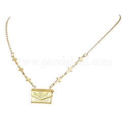 Brass Bag Locket Pendant Cross Link Chain Necklaces for Women&nbsp;NJEW-JN05838
