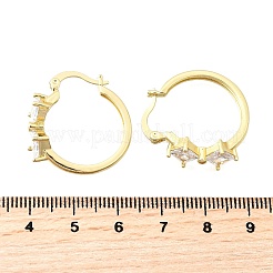 Rhombus Brass Micro Pave Clear Cubic Zirconia Hoop Earrings&nbsp;EJEW-Z121-07G
