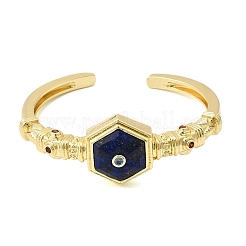 Hexagon Brass Pave Natural Lapis Lazuli & Cubic Zirconia Cuff Bangles for Women&nbsp;BJEW-Z172-01G-10