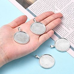 Tibetan Style Alloy Flat Round Pendant Cabochon Settings&nbsp;X-TIBEP-M022-15AS