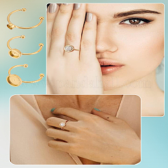 3Pcs 3 Styles 201 Stainless Steel Cuff Pad Ring Settings&nbsp;FIND-LP0001-07G