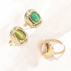 304 Stainless Steel with Glass Cat Eye Cuff Rings for Women&nbsp;RJEW-K309-40D