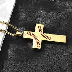201 Stainless Steel Wheat Cross Pendant Box Chain Necklaces for Women Men&nbsp;NJEW-B124-01G