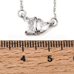 Brass Pave Cubic Zirconia Rectangle and Heart Pendant Cable Chain Necklaces&nbsp;KK-CBAB173-04P-04