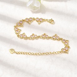 Heart Brass Micro Pave Cubic Zirconia Link Chain Bracelets&nbsp;BJEW-L715-01G-02