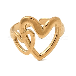 Hollow Heart 304 Stainless Steel Open Cuff Rings for Women&nbsp;RJEW-A091-23G