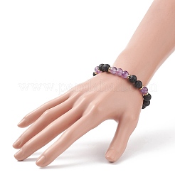 7Pcs 7 Style Natural Mixed Gemstone & Lava Rock Round Beaded Stretch Bracelets Set&nbsp;BJEW-JB08914