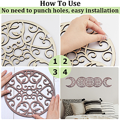 Wooden Moon Phase Decor Wall Decorations Set&nbsp;AJEW-WH0258-790A