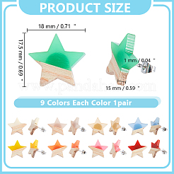 9 Pairs Resin & Wood Star Stud Earrings&nbsp;EJEW-OC00001